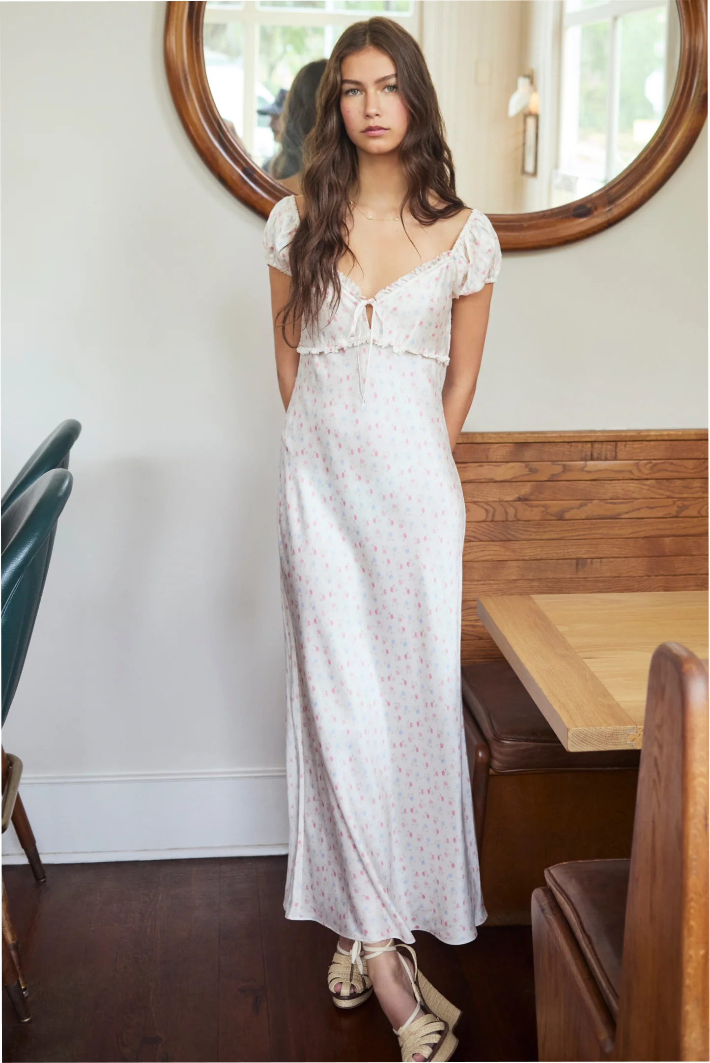 Vestido maxi de manga puff floral Epone
