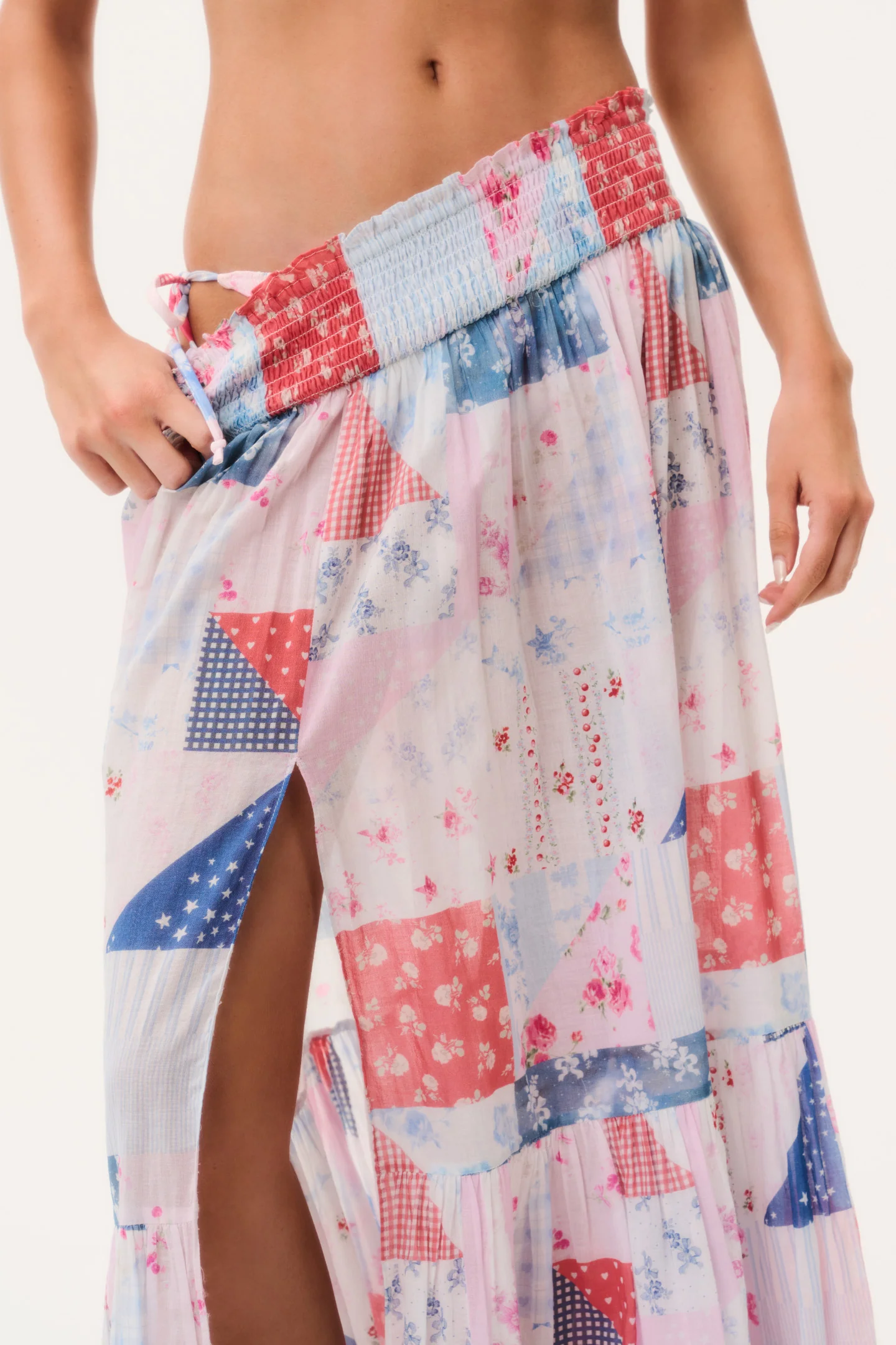 Falda maxi con estampado de patchwork marrón
