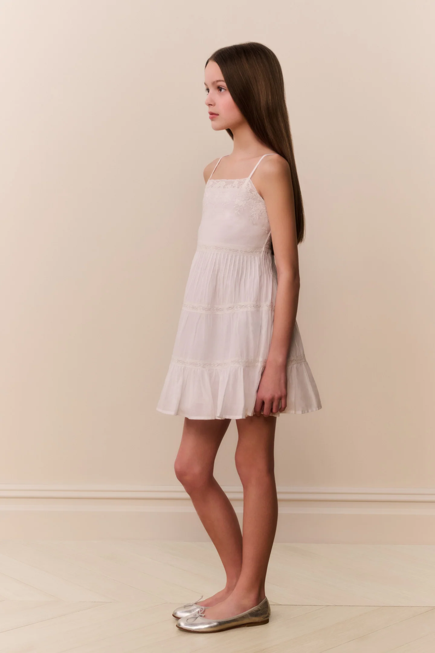 Vestido Zuri de algodón con volantes de encaje para tweens