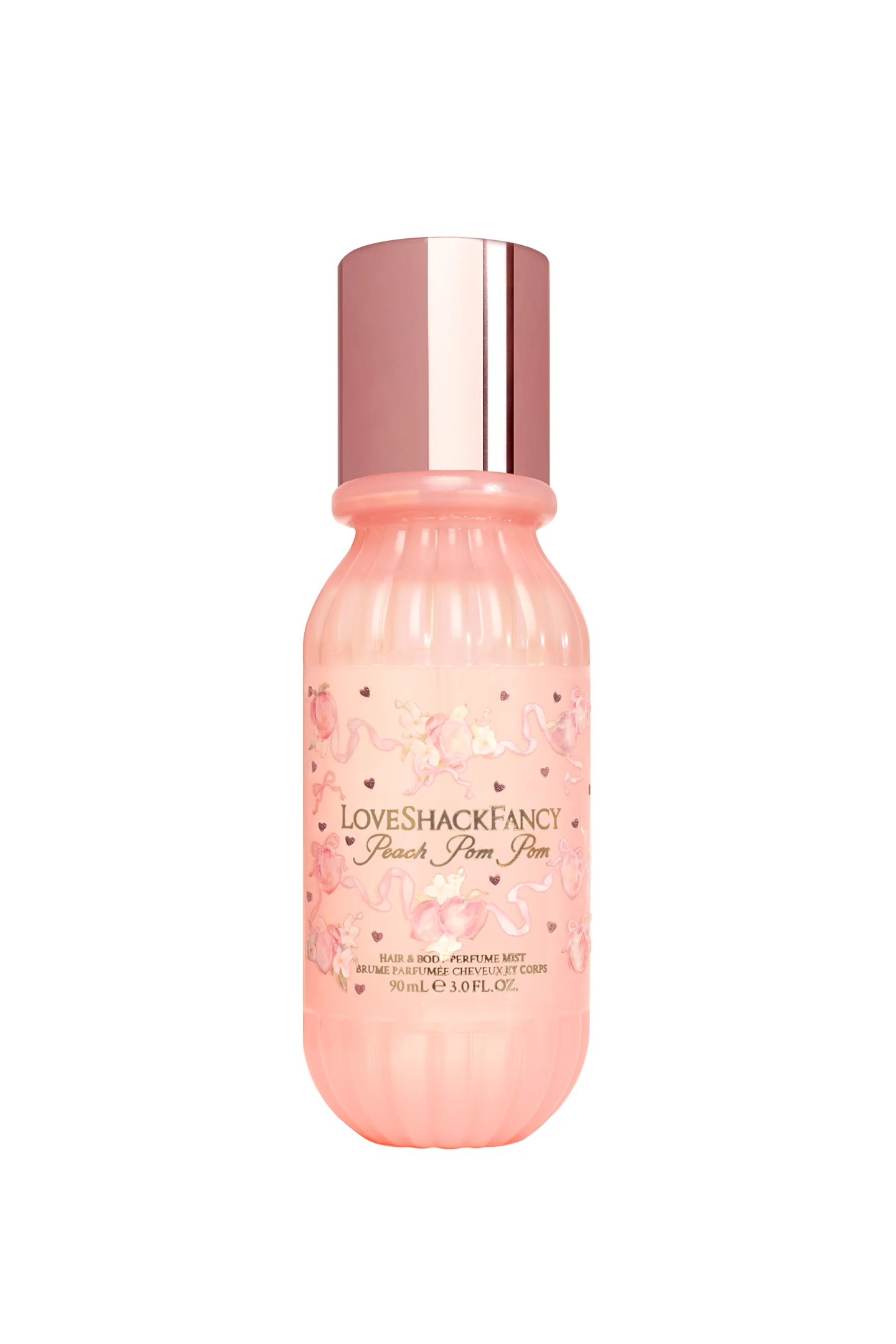 Mini Perfume de Cuerpo y Cabello con Pompones de Melocotón y Melocotón Al Caramelo y Azúcar Cristalizada