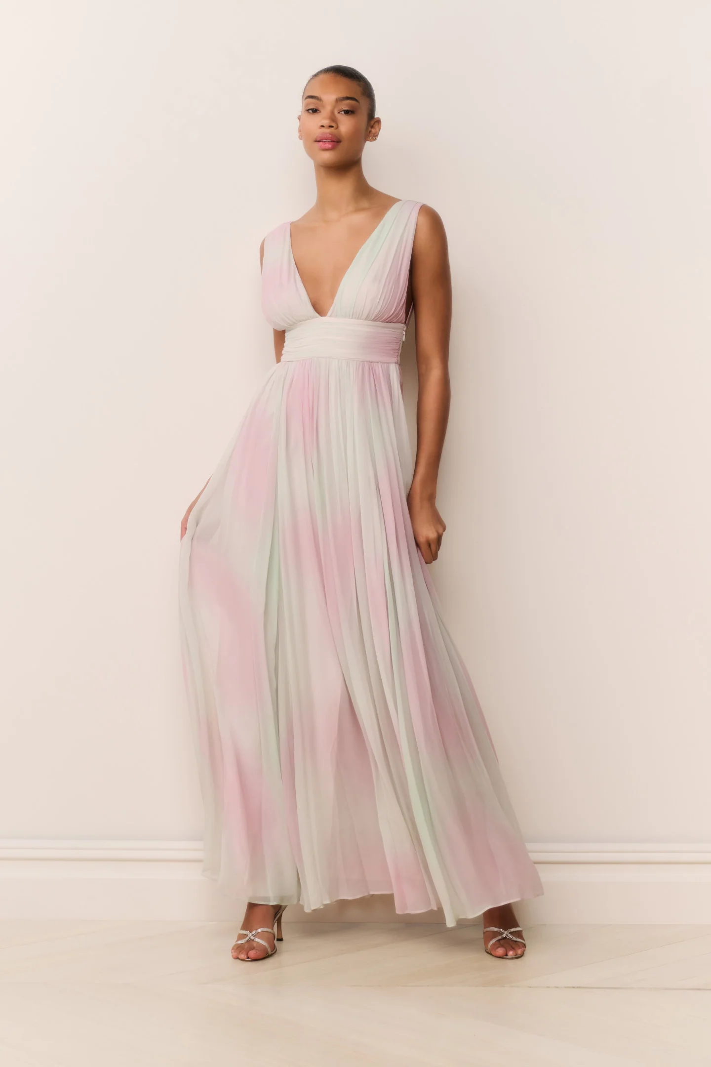 Vestido maxi de gasa tie-dye pastel Madeleine