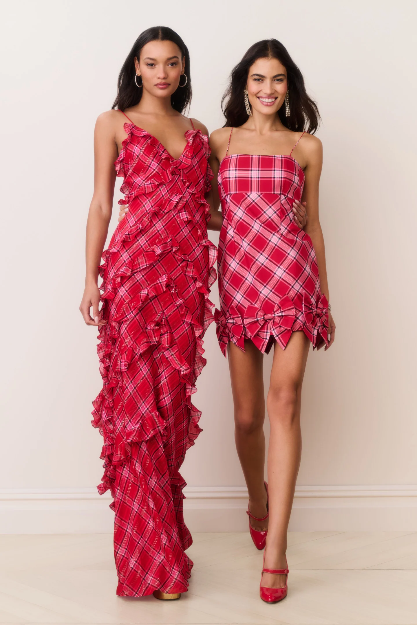 Vestido maxi de volantes tartán Ellietta
