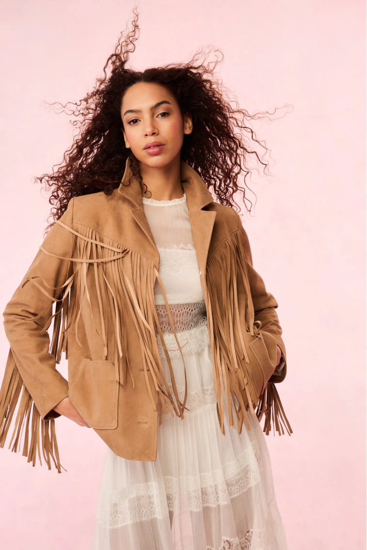 Chaqueta de Tela de Cabra con Borlas Geraline